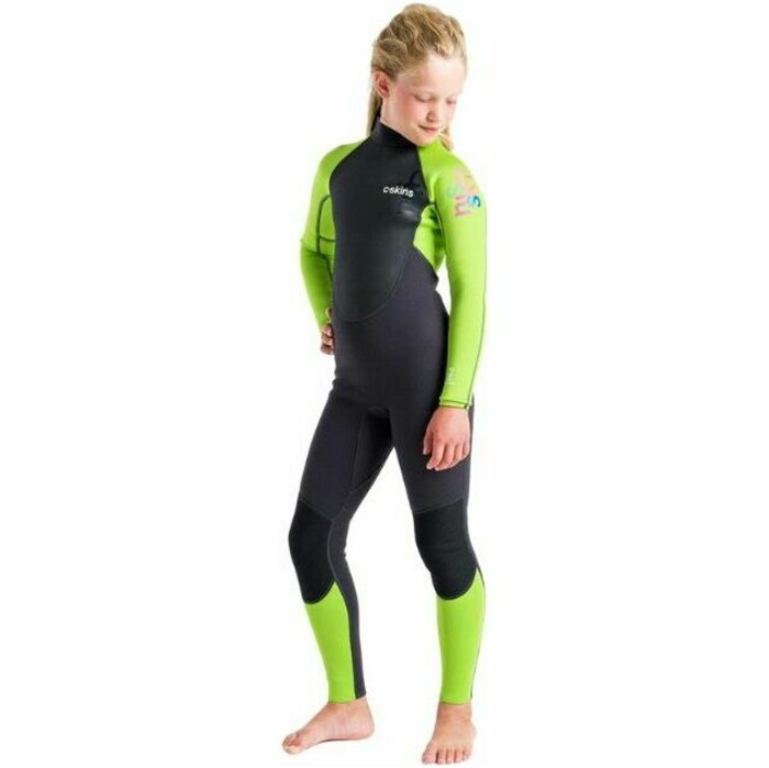 2024 C-Skins Junior Element 3/2mm Back Zip Wetsuit C-EL32STJ - Anthracite / Lime / Multi